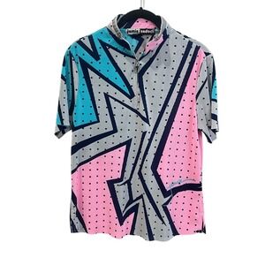 Jamie‎ Sadock Golf Top Mock Neck 1/4 Zip Pink Blue Abstract Crinkle Medium